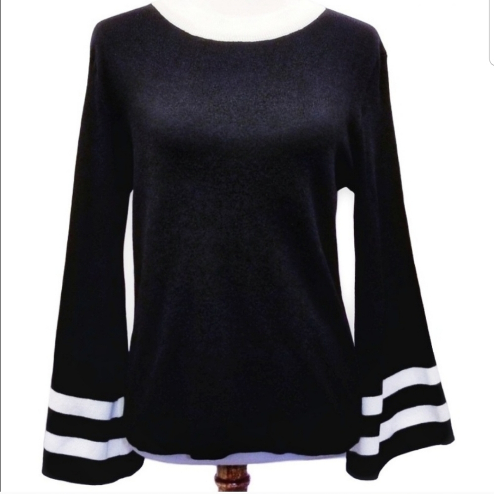 Knit Sweater Black and White Bell Sleeves
